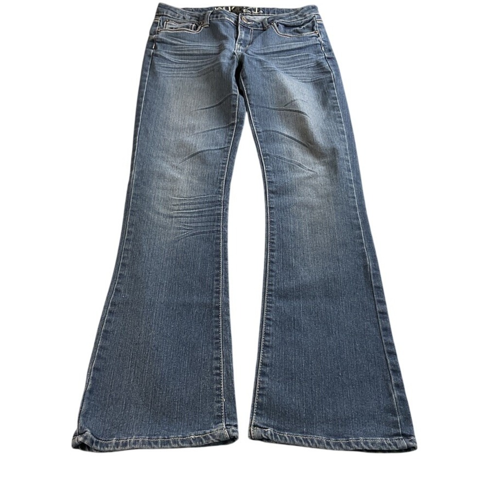 rue21 Womens Flare Jeans Size 7/8 Medium Wash Embroidered Back Pockets Y2K Boho‎